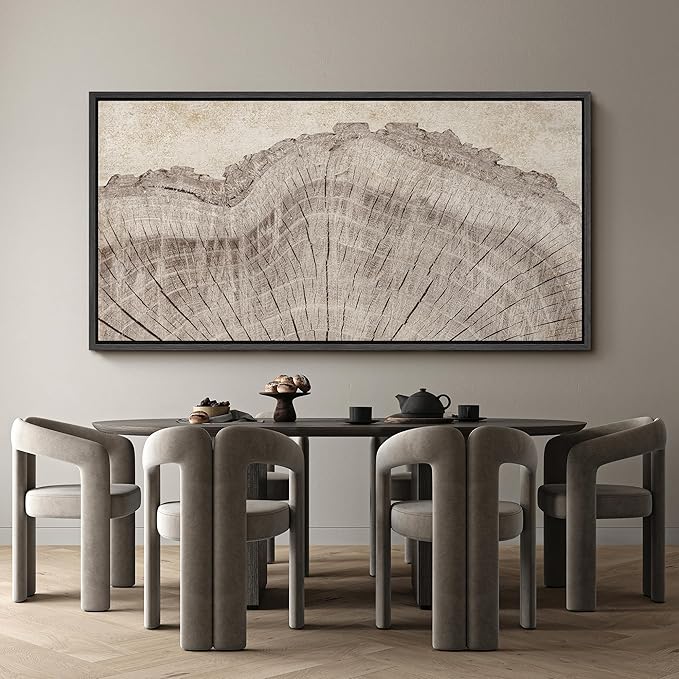 SIGNFORD Extra Large Framed Canvas Tree Ring Texture Wood Slice Illustrations Modern Art Calm Warm for Living Room, Bedroom, Office - 60"x30"
