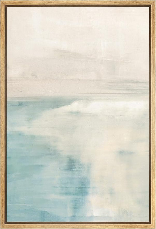 SIGNWIN Framed Canvas Print Wall Art Pastel Watercolor Teal Tan Landscape Abstract Shapes Illustrations Modern Art Minimal Relax/Calm Multicolor for Living Room, Bedroom, Office - 16"x24" Natural