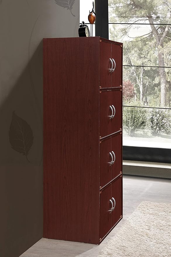 Hodedah 4-Shelf, 8-Door Bookcase Cabinet in Mahogany