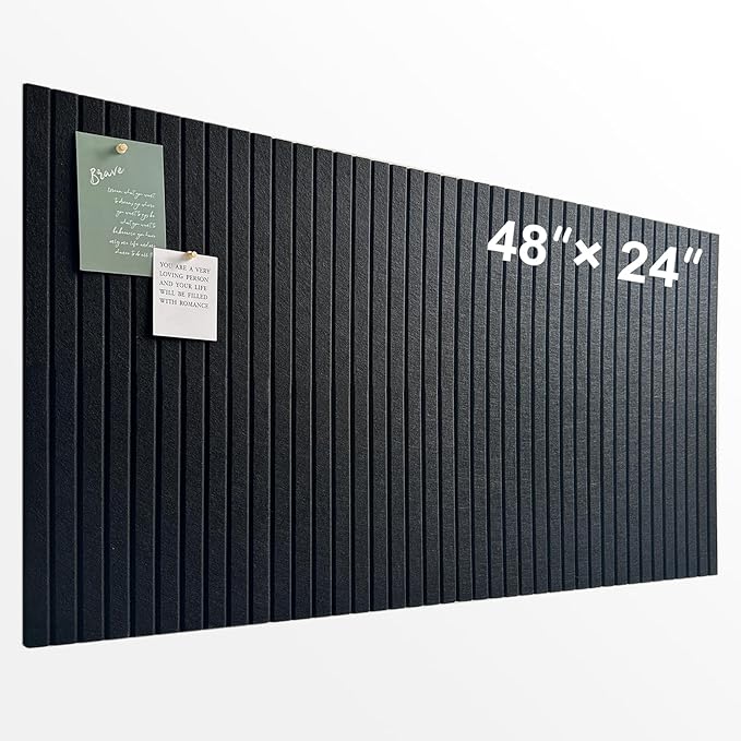 Large Cork Board for Office, 8 Pack Felt Wall Tiles with Slat Wall Paneling and Safe Removable Adhesive Tabs, Felt Bulletin Board Pin Board Cork Boards for Walls - Black