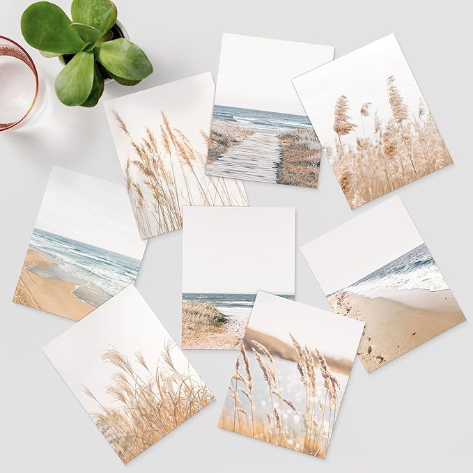 SIGNWIN Poster Wall Art Set of Coastal, Beach Ocean Nature Landscape Prints, Pampas Grass for Living Room, Bedroom, Office - 8"x10"x 8