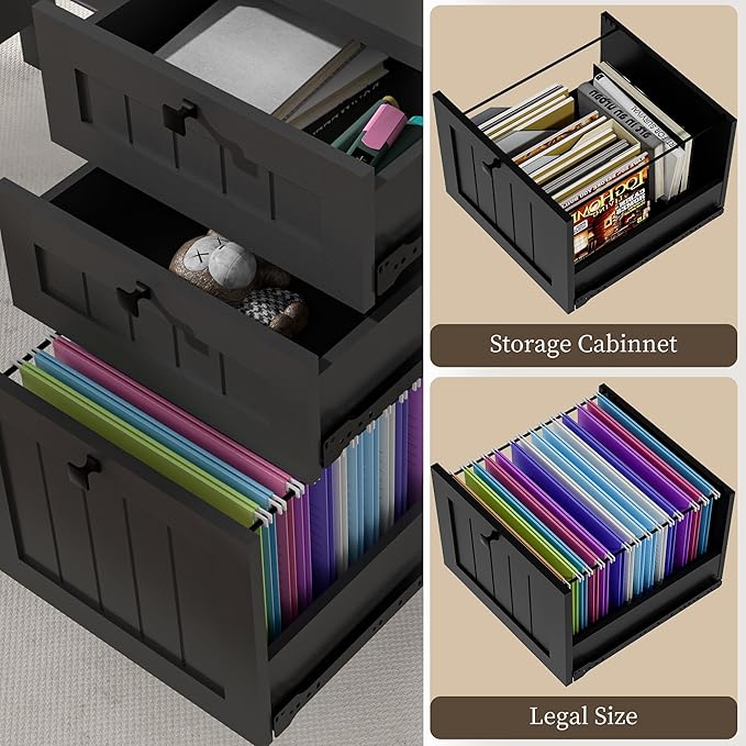 Executive Desk, Farmhouse Computer Desk with Drawers & Cabinet, Home Office Desk for Work Study Writing Workspace (Black, 45")