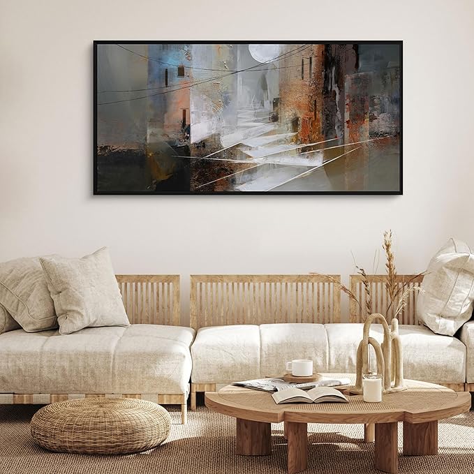 yiijeah Abstract Wall Art for Liiving Room Large Framed Artwork for Walls Mud-brown Canvas Decor Prints Pictures Bedroom Office Home Decor 48x24 Inches