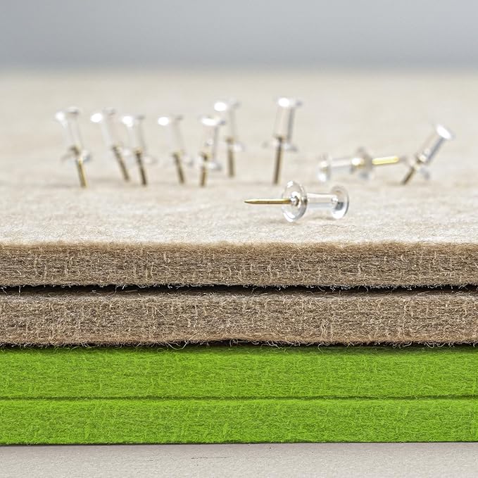 Bulletin Board, 24 x 18 inches Felt Board Decorative Pin Board, Cork Board Alternative for Wall, Foldable Photo Board Self-Adhesive Vision Board with 20 Pushpins - Foliage Green