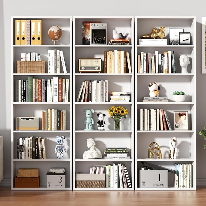 Shintenchi Bookshelf,6-Tier Open Bookcase and Bookshelves,6 Shelf Display Storage Shelves Floor Standing 70.6 inches Tall Bookcase for Home Office, Living Room (White)