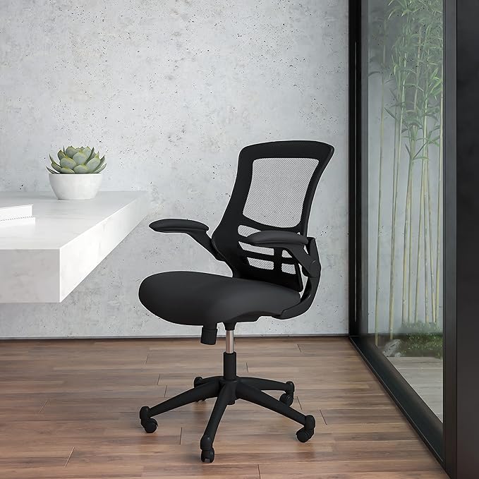 Flash Furniture Set of 4 Mid-Back Swivel Ergonomic Task Office Chairs with Flip-Up Arms, Black Mesh