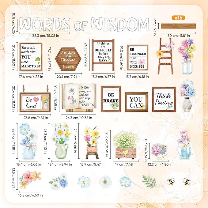 Spring Bulletin Board Set Motivational Flower Bulletin Board Decoration Positive Flower Cutout Classroom Decor Spring Watercolor Educational Inspirational Positive Quotes for Classroom Door Wall
