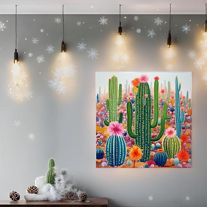 Goldfoilart Botanical Wall Art Framed Canvas - Boho Tropical Plant Print with Cactus & Succulents Green Floral Nature Artwork 24x24 Inch Ready to Hang for Bathroom Living Room Office