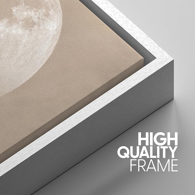 SIGNWIN Framed Canvas Print Wall Art Full Moon Minimalist Beige and Black Toned Lunar Nature Wilderness Modern Art Cool for Living Room, Bedroom, Office - 24"x36"x3 White