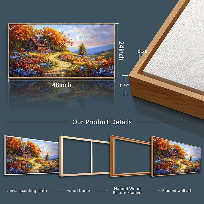 ZUITINGHUA Wood Framed Large Wall Art For Bedroom Canvas Wall Decor For Living Room Office Decoration Field landscape Wall Pictures Artwork Autumn Scenery Painting Aesthetic Family Decor 24x48 In