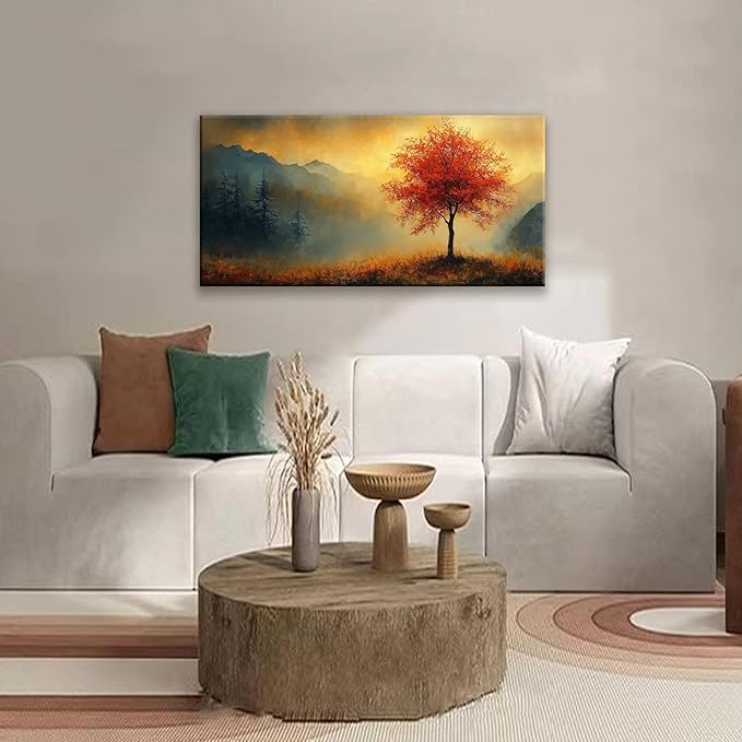 Suconvng Modern Canvas Art Wall Decor Tree Painting Aesthetic Home Decorations Gold Landscape Wall Art Print Picture For Bedroom Kitchen Office Home Decoration Artwork 20 X 40 Inch