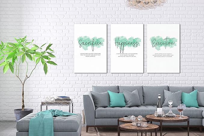 SHMAO Office Canvas Wall Art Motivational Wall Decor, 3 Piece Sacrifice Happiness Execution Print Pictures for Office Wall Decor Women Inspirational Framed Artwork Home Office Decor 20”x30”x3 Panels