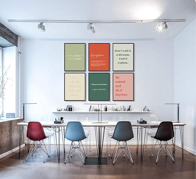 6Pcs Motivational Wall Art Inspiring Teamwork Posters Prints Inspirational Workplace Pictures Office Positive Quotes Canvas Wall Decor for Bedroom Living Room Home Office 12x16in Unframed