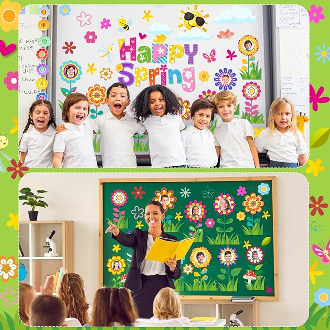 Spring Bulletin Board Decorations, Hello Spring Bulletin Board Decorations Includes Flower Mindset Photo Posting Craft Cutouts and Sun Cloud Cutouts for School Offices Classroom Back to School Party