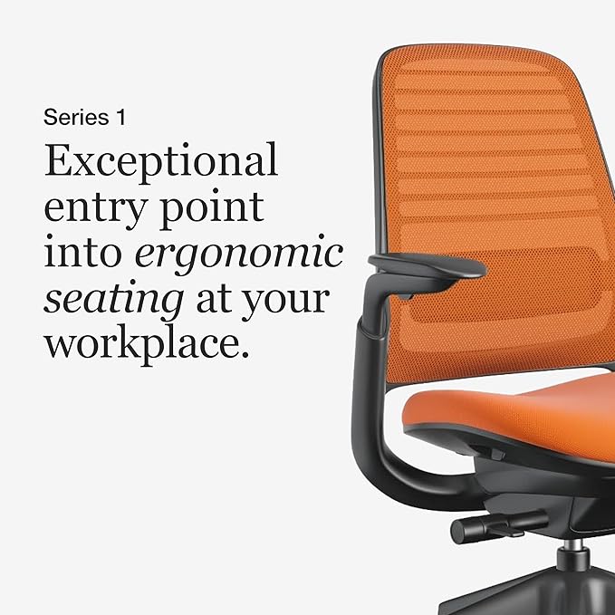 Steelcase Series 1 Office Chair - Ergonomic Work Chair with Wheels for Hard Flooring - Helps Support Productivity - Weight-Activated Controls, Back & Arm Support - Easy Assembly - Tangerine