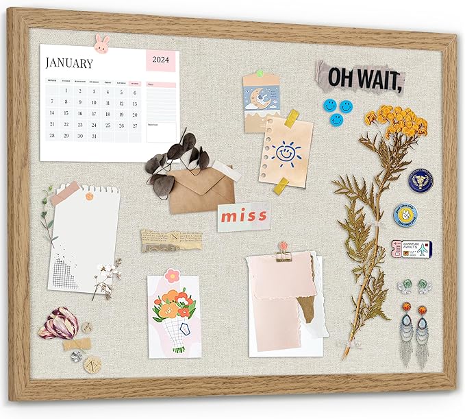 AKTOP Cork Board Bulletin Board with Linen 18" X 24", Large Framed Corkboard for Wall, Hanging Pin Board Picture Board for Home Office Decor, Cute Vision Board with Pushpins (Carbonized Black)
