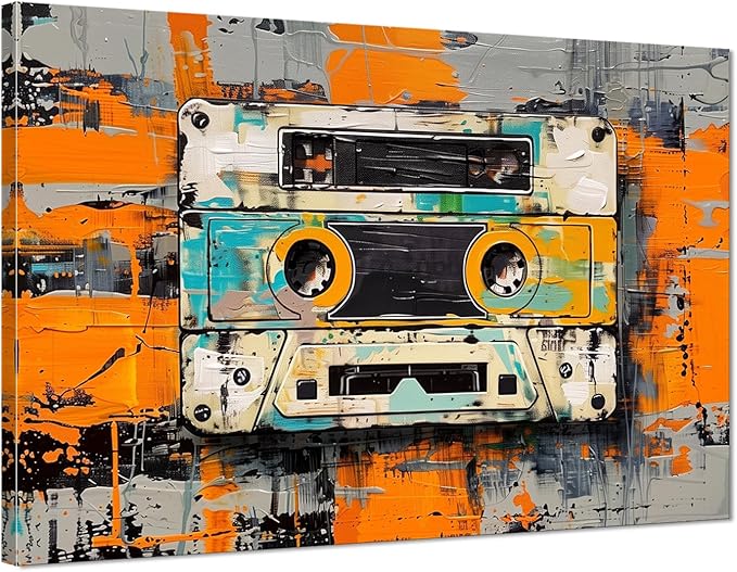 Tape Cassettes Graffiti Wall Art, Large Colorful Framed Canvas Prints Wall Art for Bathroom Bedroom Office Living Room,Pop Culture Abstract Wall Painting Stretched and Framed 18"X24"