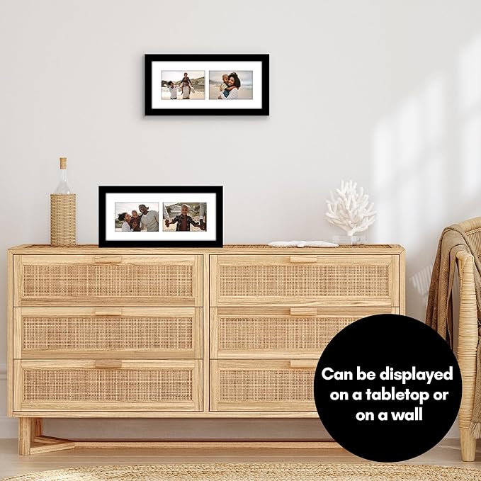 Americanflat 4x6 Double Picture Frame with Shatter-Resistant Glass - Fits Two 4x6 Photos or use as One 6x14 Frame - Signature Collection - Collage Frames for Tabletop and Wall Display - Black