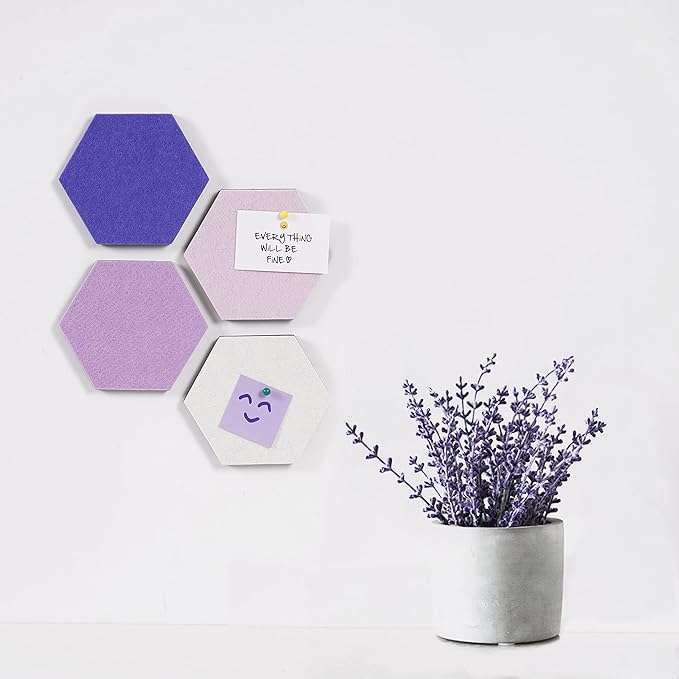 8Pcs Hexagon Felt Cork Board Tiles Self Adhesive Bulletin Board, Pin Board for Wall Decor Memos Photos Display (Set F)