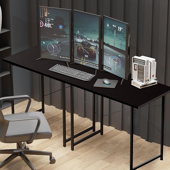 YSSOA Computer Desk Home Office Work Study Writing Modern Simple Table with Headphone Hooks