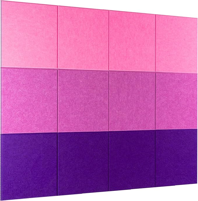 Bulletin Board 40x30in, 12 Count 9.8 x 9.8in Felt Wall Tiles with Removable Adhesive Tape, Cork Board Alternative for Walls, Wall Decor, Kids Art Display, Kids Room (Magenta Ombre Collection)