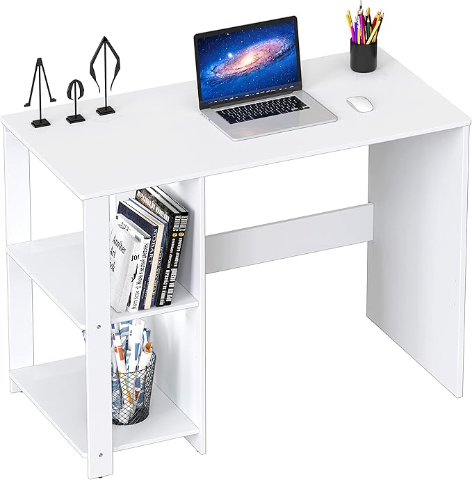 SHW 38-Inch Home Office Computer Desk with Shelves, White