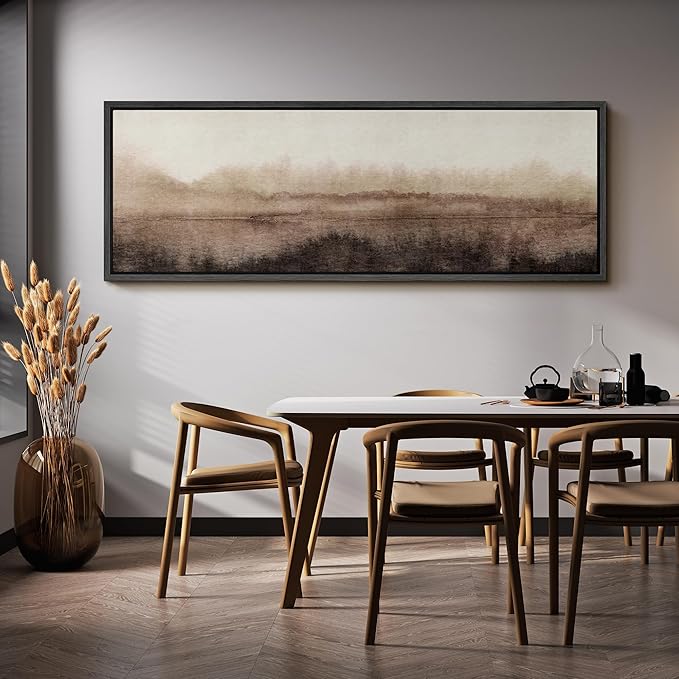SIGNFORD Large Framed Canvas Misty Woodland Neutral Landscape Illustrations Modern Art Calm Warm for Living Room, Bedroom, Office - 60"x20"