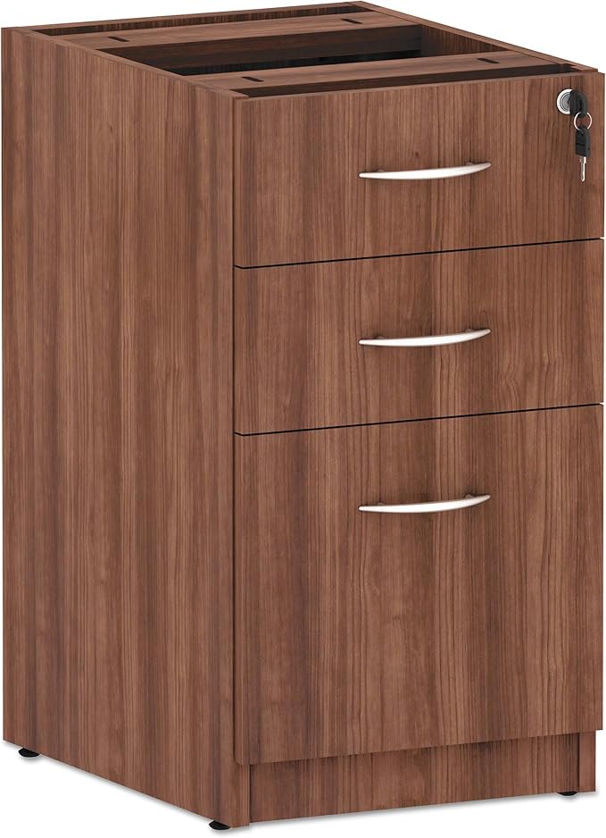 Alera Alera Valencia Series Full Pedestal File, Left/Right, 3-Drawer: Box/Box/File, Legal/Letter, Modern Walnut,15.63 x 20.5 x 28.5