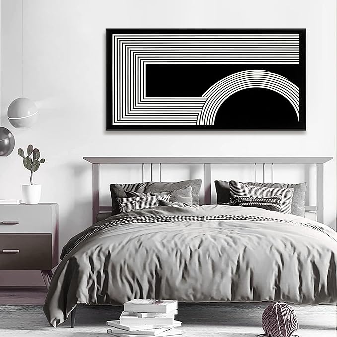 Canvas Art Wall Decor Modern Line Art Prints Black And White Abstract Art Print Painting Modern Artwork Decorations For Living Room Pictures For Bedroom Office Home Wall Decor 24 X 48 In With Framed