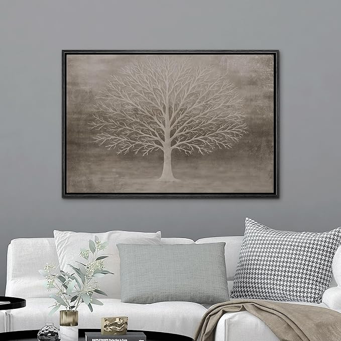MUDECOR Framed Canvas Print Wall Art Minimalist White Treework Illustrations Minimalism Decorative Relax Colorful for Living Room, Bedroom, Office - 16"x24" BLACK