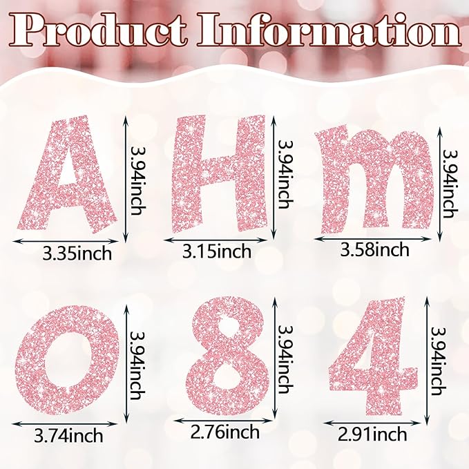 Colarr 216 Pcs Glitter Bulletin Board Letters for Classroom Number Alphabet Punctuation Symbol Cutout 4'' Die-Cut Poster Letter with Adhesive Dot School Party Holiday Decor Display(Light Pink)
