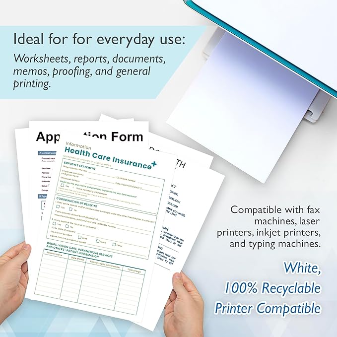 BAZIC Products Blank Paper Copy & Multipurpose Paper - 8.5" x 11" White Color Printer Paper for Inkjet, Laser, and Fax Machines, Ideal for Office, School, and Crafts, 50 Sheets/Pack, 2-Packs