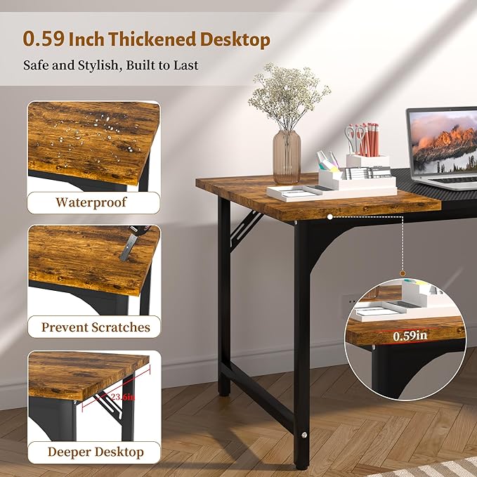 AZN Office Desk, Office Desk 55'', Carbon Fiber Desktop Computer Desk, 24'' Wide Computer Desk w/Large Legroom, Home Office Desks for Work Writing Study Gaming, Waterproof & Scratch-Resistant