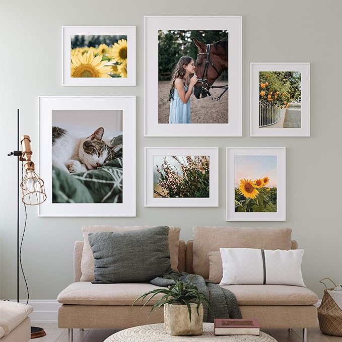 upsimples 8x12 Picture Frame Set of 5, Display Pictures 6x8 with Mat or 8 x 12 Without, Wall Gallery Photo Frames, White