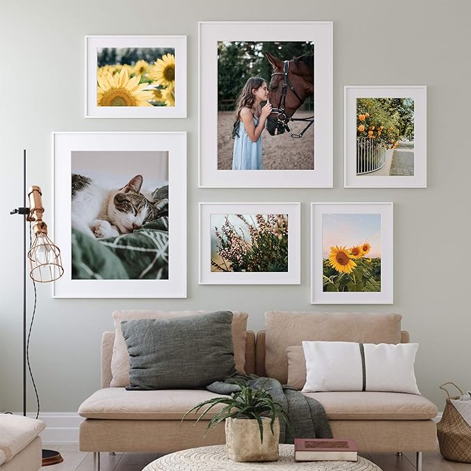 upsimples 11x17 Picture Frame Set of 5, Display Pictures 9x15 with Mat or 11 x 17 Without, Wall Gallery Poster Frames, White