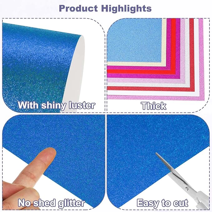 PATIKIL 40Sheets Blue Glitter Cardstock, 12x12In Glitter Paper Card Stock Shiny Scrapbook 250gsm Sparkly Paper Large Shimmer for Crafts Scrapbook DIY Art Wedding Party