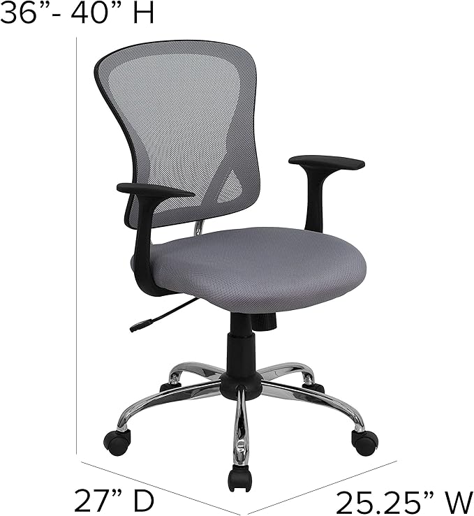 Flash Furniture Alfred Mid-Back Gray Mesh Swivel Task Office Chair with Chrome Base and Arms