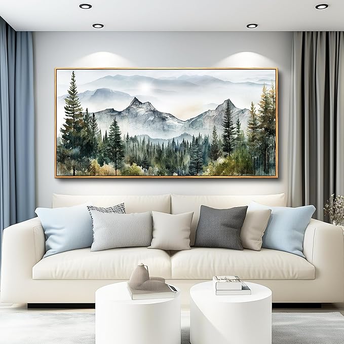 hyidecorart Large Wall Decorations For Living Room Wood Framed Canvas Wall Art For Bedroom Office Wall Decor Abstract Mountain Scenery Paintings Pictures Artworks Ready To Hang Home Decoration