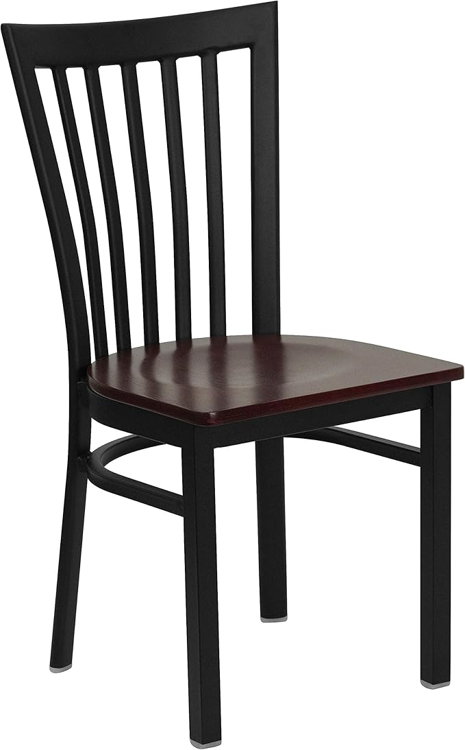 Flash Furniture 4 Pk. HERCULES Series Black School House Back Metal Restaurant Chair - Mahogany Wood Seat