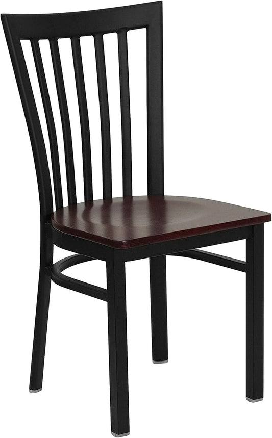 Flash Furniture 4 Pk. HERCULES Series Black School House Back Metal Restaurant Chair - Mahogany Wood Seat