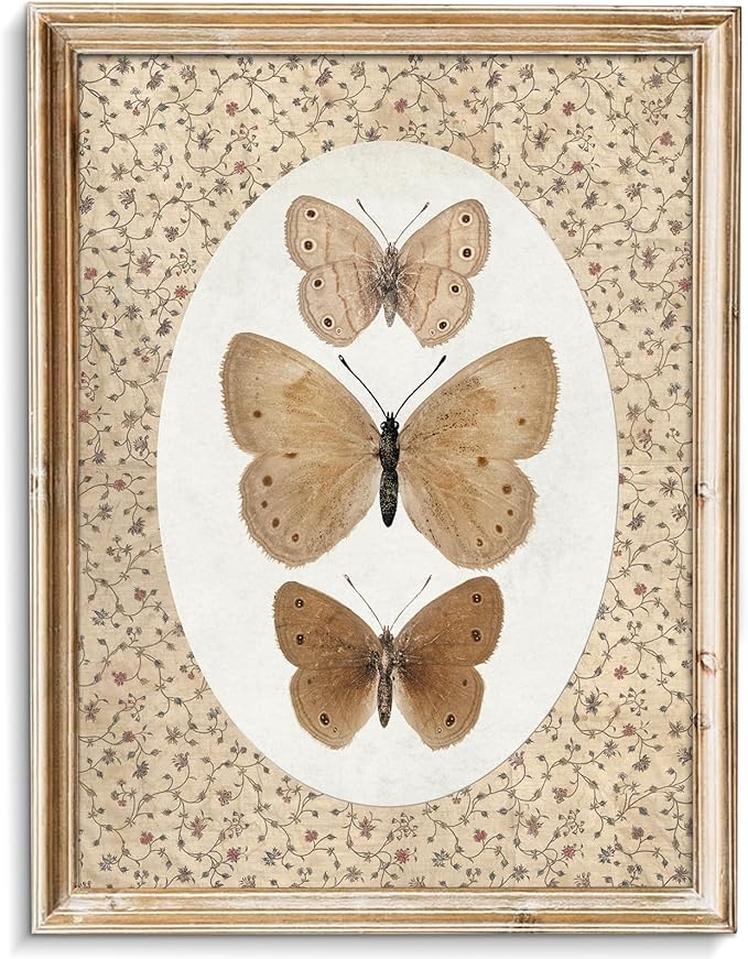 uniro Vintage Butterfly Canvas Wall Art, Bedroom Bathroom Shelf Retro Butterfly Illustration Room Decor, Canvas Prints, Posters Wall Decor Antique Paintings Home Farmhouse Wall Decor
