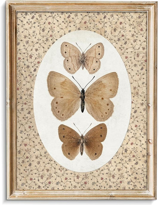 uniro Vintage Butterfly Canvas Wall Art, Bedroom Bathroom Shelf Retro Butterfly Illustration Room Decor, Canvas Prints, Posters Wall Decor Antique Paintings Home Farmhouse Wall Decor