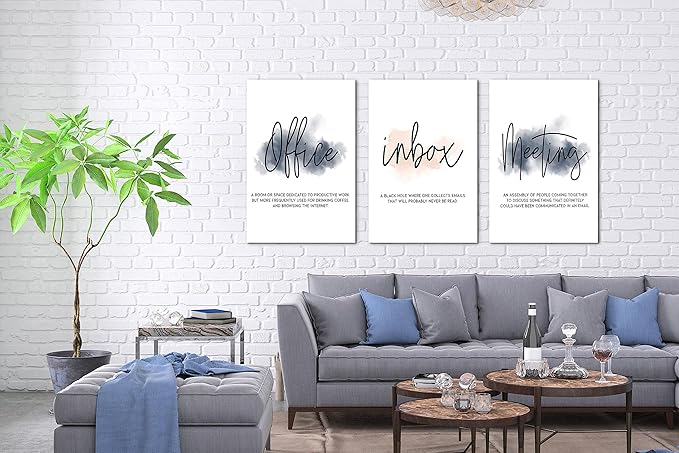 SHMAO Office Canvas Wall Art Motivational Wall Decor, 3 Piece Office Inbox Meeting Print Pictures for Office Wall Decor Women Inspirational Framed Artwork Home Office Decor 20”x30”x3 Panels
