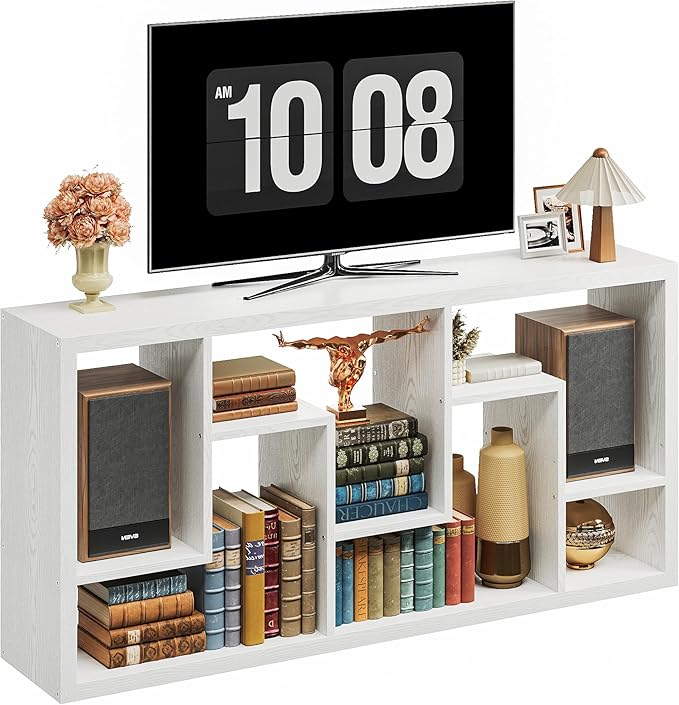 IRONCK Geometric Bookcase 6-Shelf Industrial Bookshelf White Etagere Bookcase Tall Storage Display Bookshelf with Thicken Shelf for Living Room Home Office