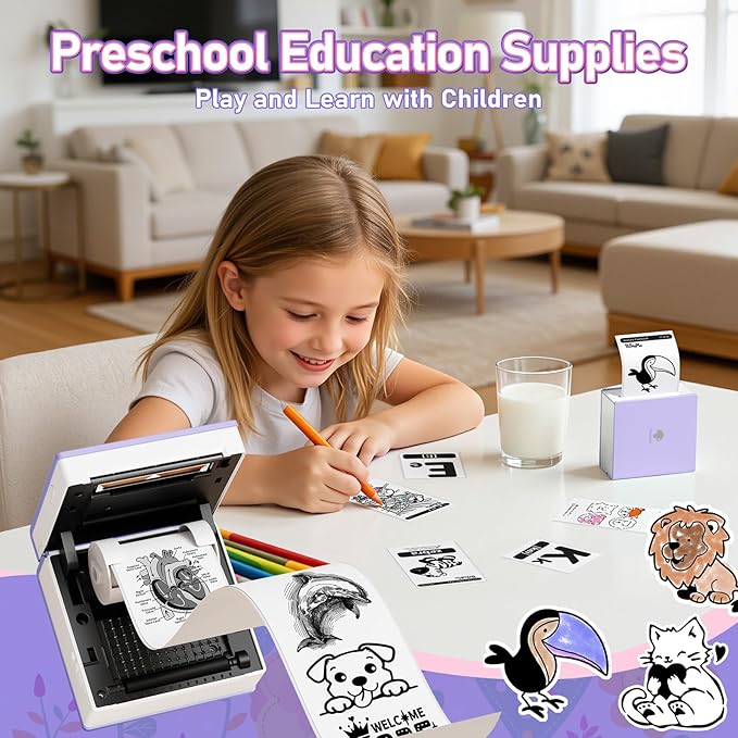 Phomemo Sticker Printer- Mini Thermal Sticker Printer Machine, Small Pocket Label Maker Instant Print for DIY Creation, Study Notes, Photos, Portable Inkless Photo Maker for Kids/Students, Purple