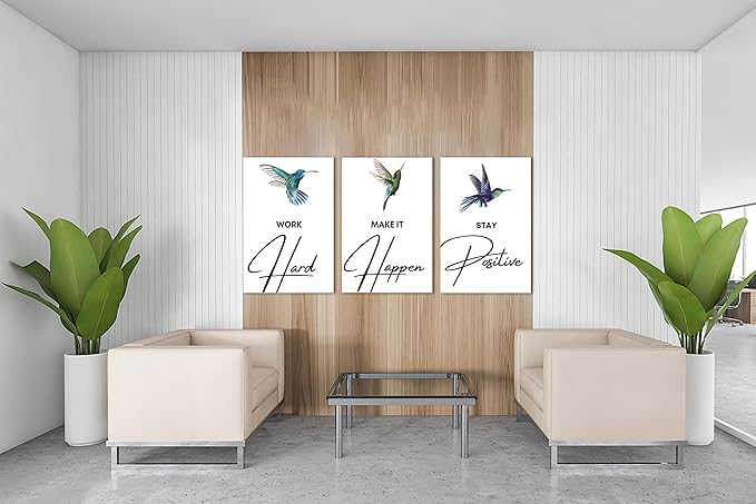 SHMAO 3 Piece Office Canvas Wall Art, Hummingbird Motivational Quotes Canvas Print Pictures Wall Decor for Office, Men Women Inspirational Framed Artwork Home Office Decor 20''x30'' x 3 Pcs