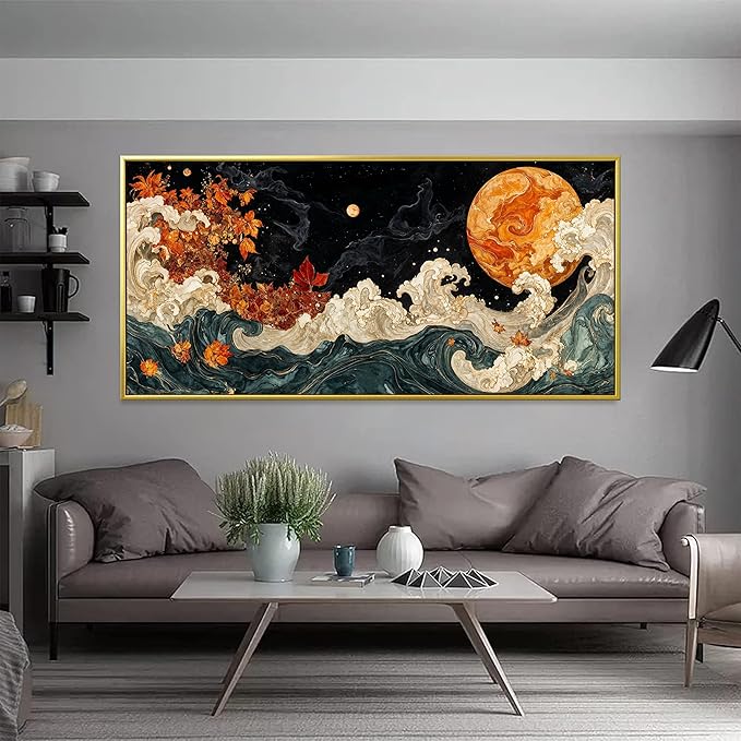 Large Wall Art For Living Room Gold Framed Wall Art Prints Boho Abstract Colorful Canvas Art Wall Decor Painting Pictures Abstract Black Wall Decor For Home Bedroom Office Ready To Hang 29" × 58"