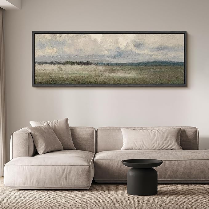 SIGNFORD Large Framed Canvas Moody Overcast Landscape Illustrations Modern Art Calm Warm for Living Room, Bedroom, Office - 60"x20"