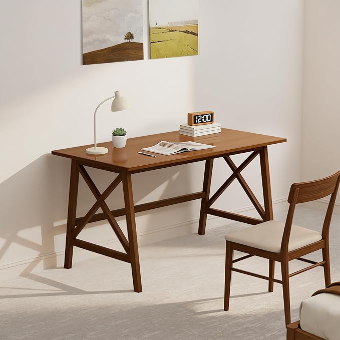 Modern Solid Wood Desk - 48" Simple Computer Table for Home Office Study Writing Workstation in Walnut, 48" W x 24" D