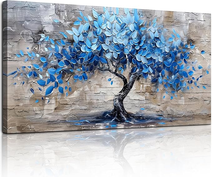 SERIMINO Tree of Life Large Wall Art Prints, Blue Tree Abstract Canvas Art Wall Decor, Nature Plant Artwork for Walls, Modern Aesthetic House Decorations Living Room Bedroom Home Office 29"X57"